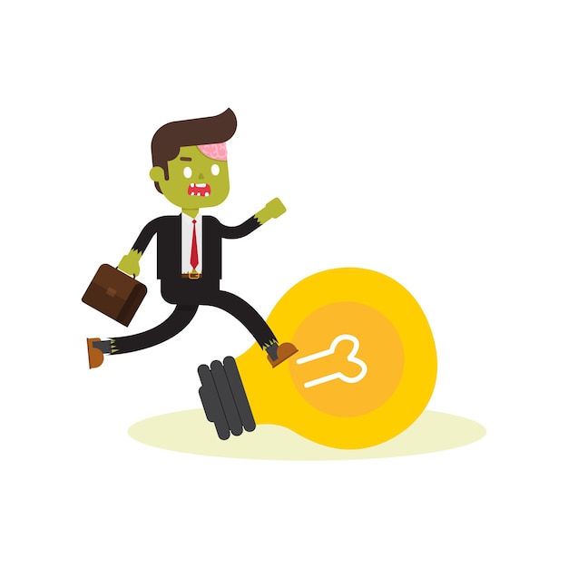 Vector zombie businessman jump over light bulb