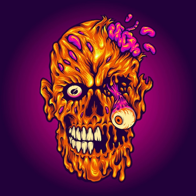 Zombie creepy Head Horror Cartoon Illustration vector for brand or merchandise