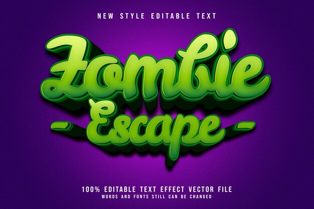 Zombie escape editable text effect 3 Dimension emboss cartoon style