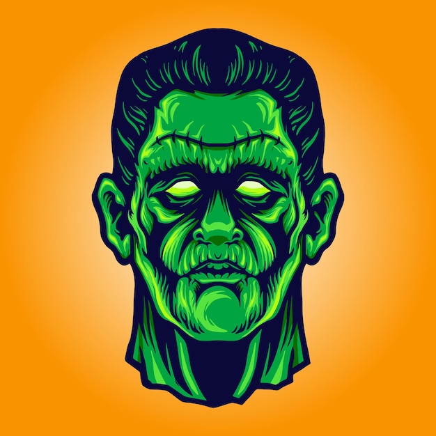 Zombie Frankenstein Face Halloween Vector illustrations for your work Logo, mascot merchandise t-shirt, stickers and Label designs, poster, greeting cards advertising business company or brands.