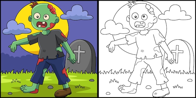 Zombie Halloween Coloring Page Illustration