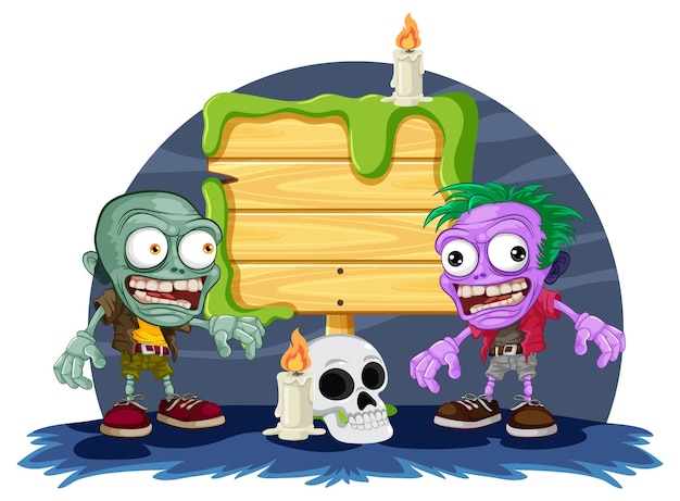 Zombie Halloween Wooden Boarder Banner