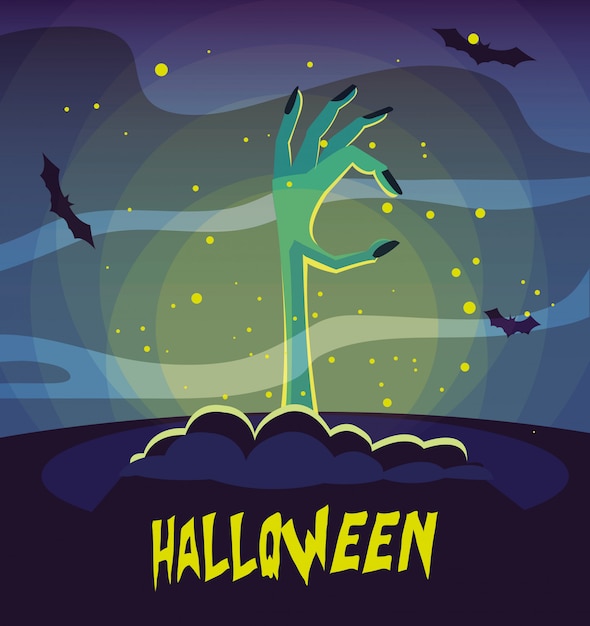 Zombie hand in halloween scene