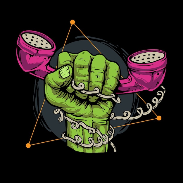 Zombie hand holding the phone illustration