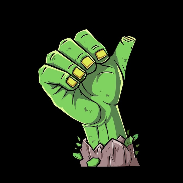 Zombie hand showing Thumbs up Like sign Dark background comic cartoon style