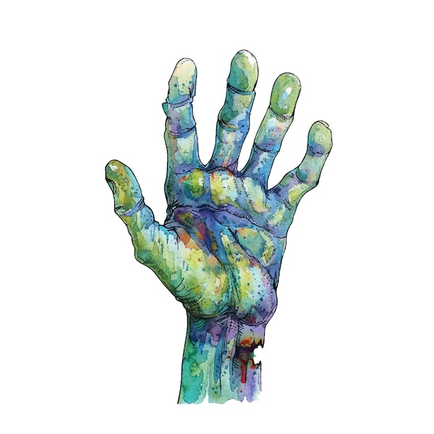 Vector zombie hand vector illustration in watercolor style