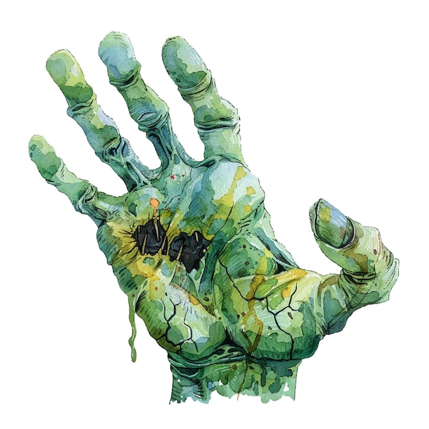 Vector zombie hand vector illustration in watercolor style