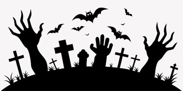 Vector zombie handson cemetery vector scary silhouette