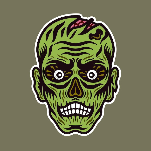 Zombie head vector illustration in colorful cartoon style isolated on light green background