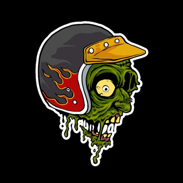 zombie head wearing a racing helmet