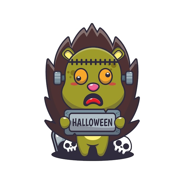 zombie hedgehog holding halloween greeting stone