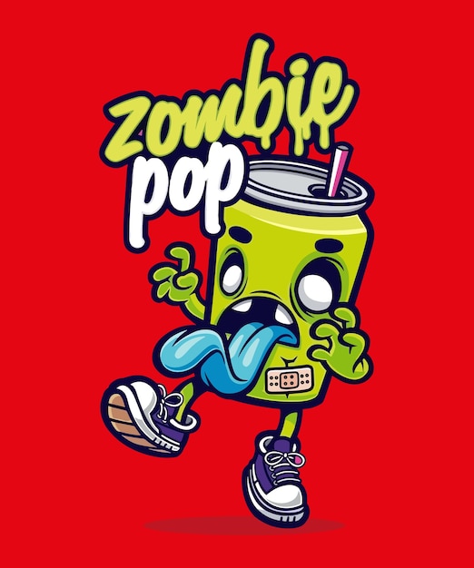 Zombie pop cartoon character with a red background