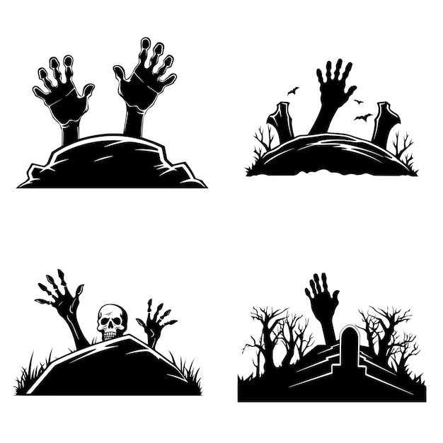 Zombie's hands sticking out of the grave Cartoon Halloween silhouette elements collection