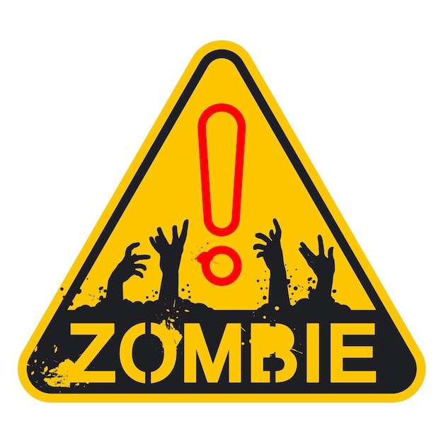 Zombie warning sign vector cartoon illustration isolated on a white background