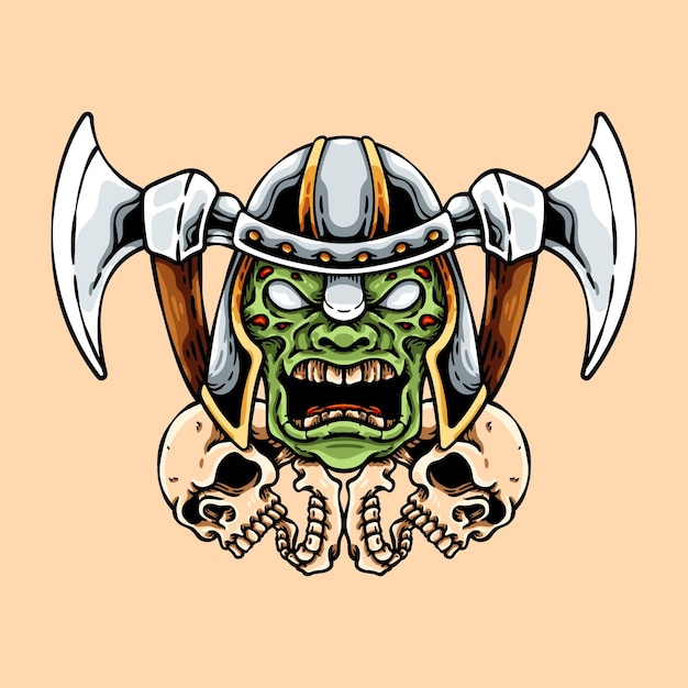 Zombie Warrior And Skulls Character Illustration