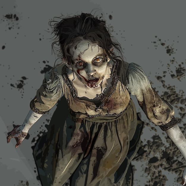 Vector a zombie zombie with a knife in her hand and the word zombie on the bottom