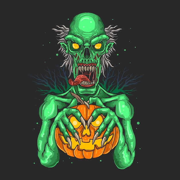 zombies carrying pumpkins illustration