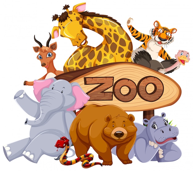 Zoo animals at the entrance sign