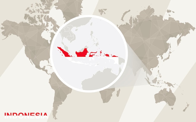 Zoom on Indonesia Map and Flag. World Map.