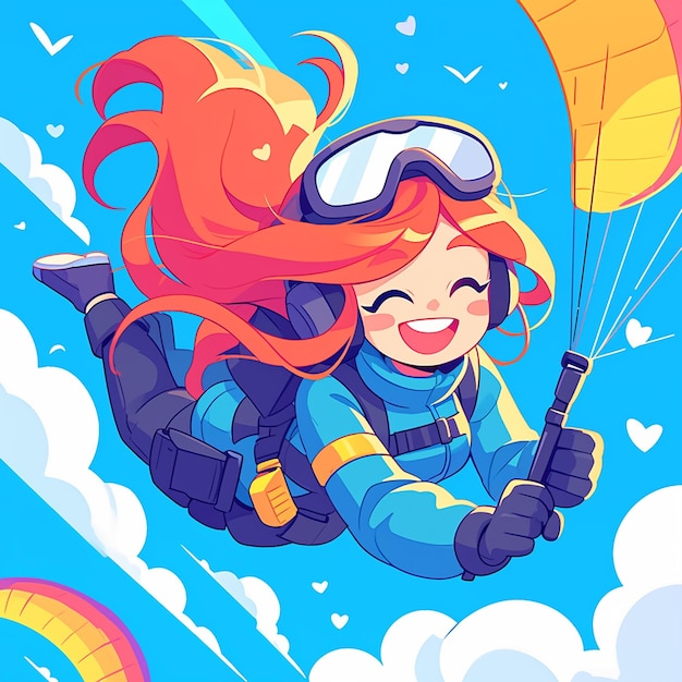 A Zurich girl goes paragliding in cartoon style